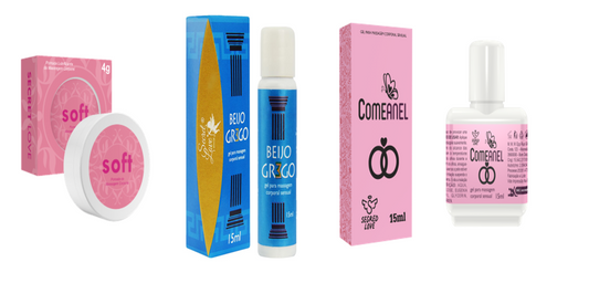 KIT ERÓTICO 3 UNIDADES - POMADA SOFT 3G, GEL PARA MASSAGEM BEIJO GREGO 15ML, GEL PARA MASSAGEM COMEANEL 15ML - SEGRED LOVE